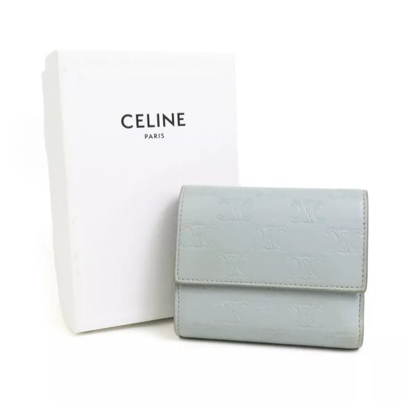Auth CELINE Trifold Wallet Light Gray Leather - - Picture 8 of 8
